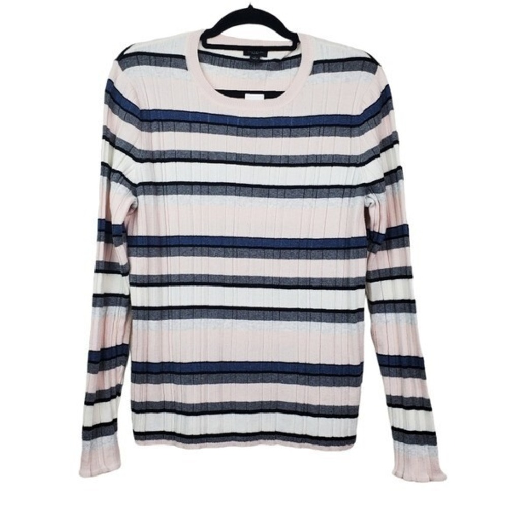 Ann Taylor Factory Womens Long Sleeve Pink Striped Pullover Sweater Size XL NWT